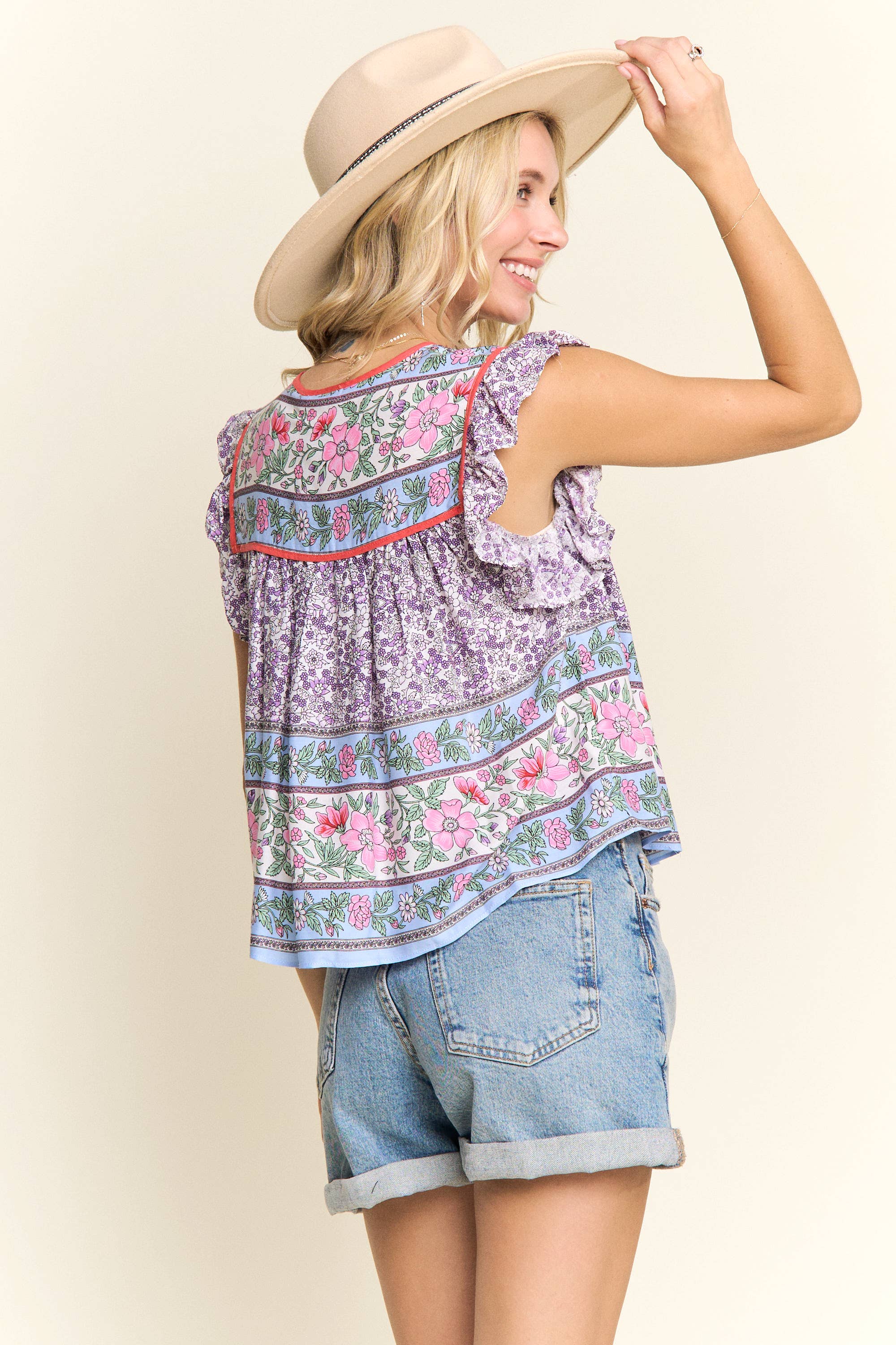 BOHO CONTRAST PRINT BLOUSE- LET2729
