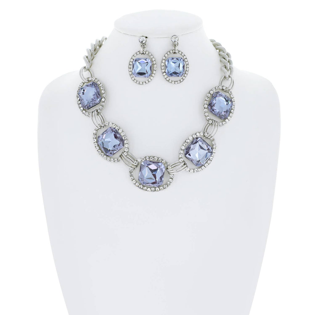 Chunky Oval Rhinestone Gem Link Necklace Set