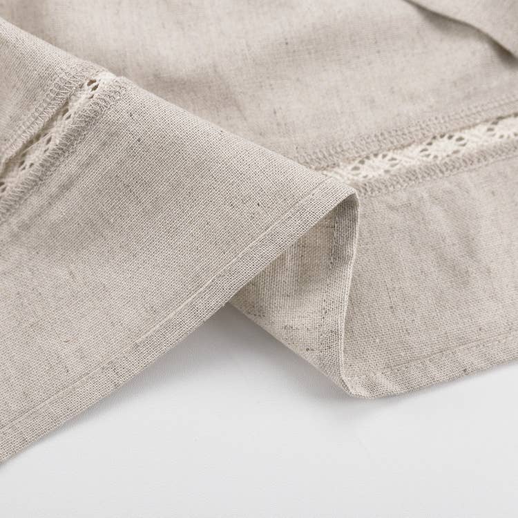 Cotton linen French V-neck lantern sleeve dress