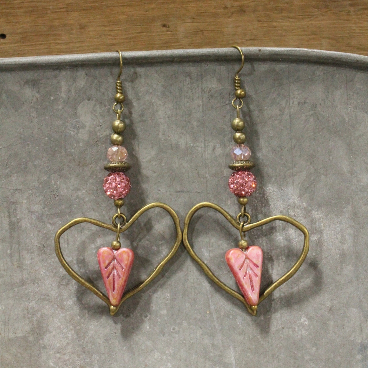 The Primitive Peddler - Sweetness Overload Czech Heart Dangle Drop Earrings