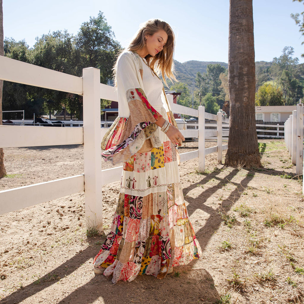 Elegant Boho Frill Shrug & Patchwork Pant Set- SOLD AS SET