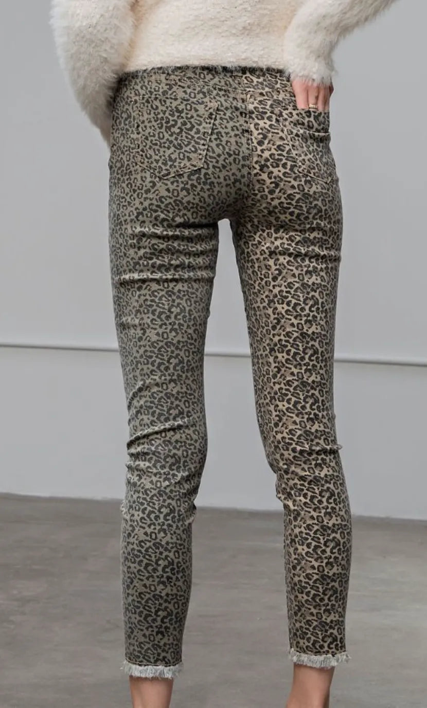 Easel -  Leopard Print Stretch Twill Pants