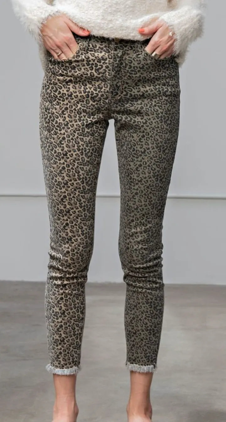 Easel -  Leopard Print Stretch Twill Pants