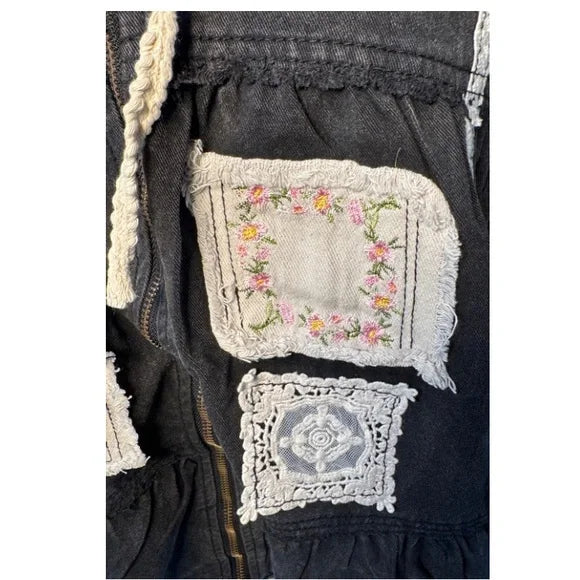 POL - Black Patchwork Jacket with Crochet, Lace and Embroidered Accents
