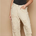 POL - Distressed Boyfriend Beige Pants with Raw Hem