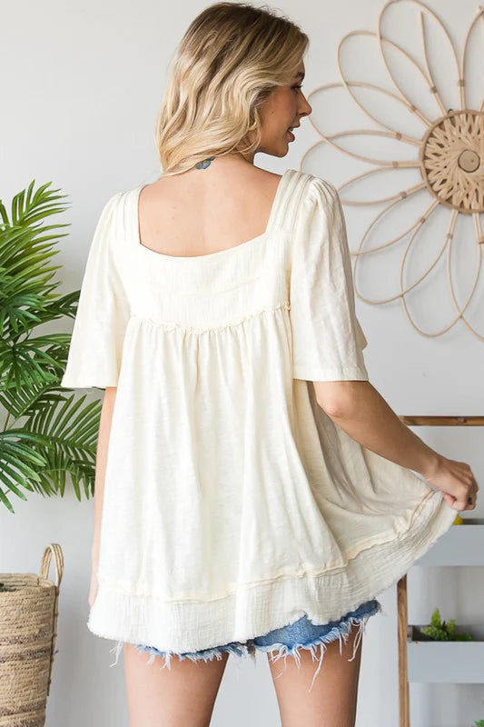 Oli & Hali - Washed Balloon Sleeve Babydoll Top