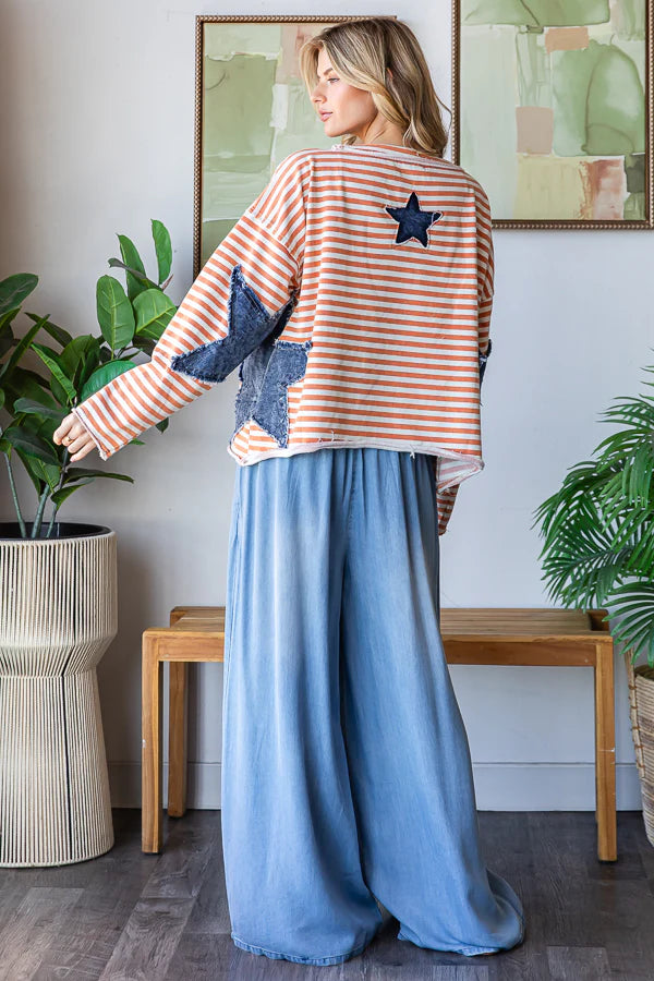 Oli & Hali - Star Patchwork Striped Drop Shoulder Top
