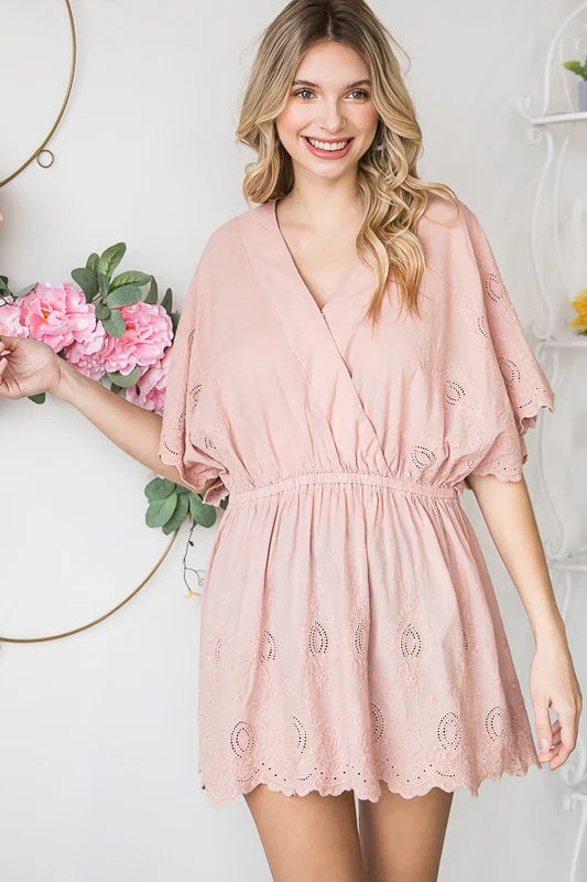 Oli & Hali -  Washed Surplice Front Eyelet Hem Peplum Blouse