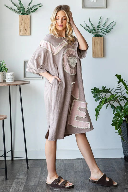 Oli & Hali -  Washed Love Embroidery Short Sleeve Midi Dress