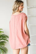 Oli & Hali - Washed Front Pocket Oversized Short Sleeve Top