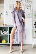 Oli & Hali - Mineral Washed Lace Layered Long Sleeve Top
