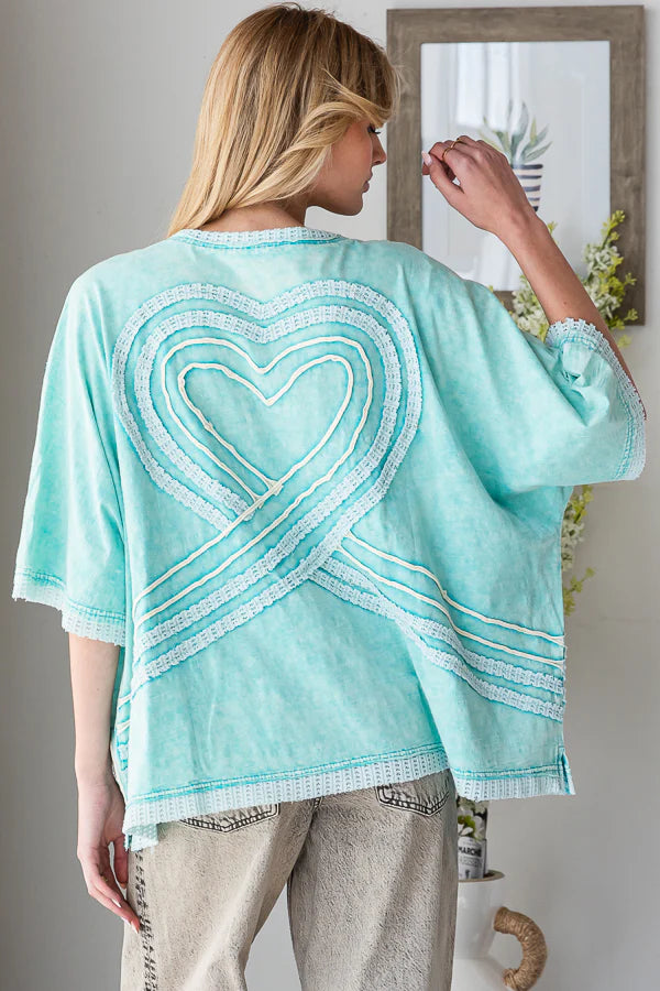 Oli & Hali - Washed Connective Hearts V Neck Top
