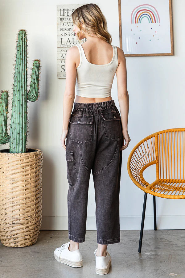 Oli & Hali - Denim Washed High Waist Cargo Pants