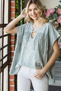 Oli & Hali Washed Keyhole Neck Fringe Detail Short Sleeve Top