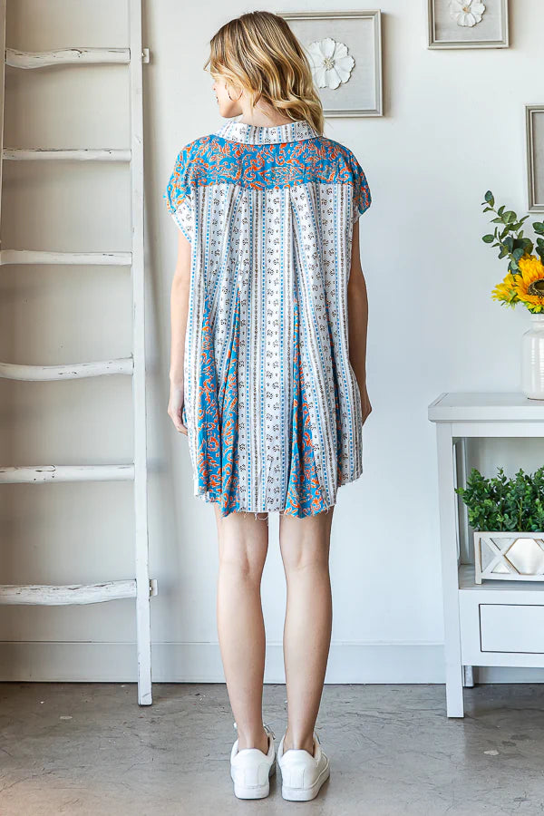 Oli & Hali - Washed Printed Button Front Flare Hem Top