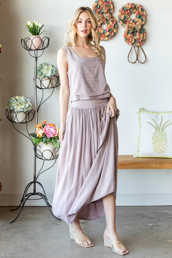 Oli & Hali - Washed Square Neck Crop Tank and Skirt Set