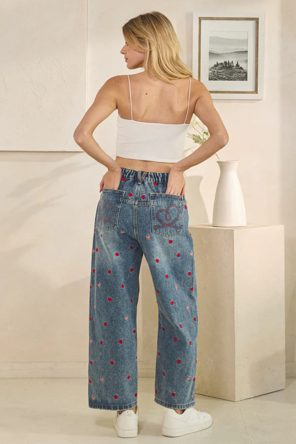 Oli & Hali - Washed Heart Embroidered Boyfriend Jeans