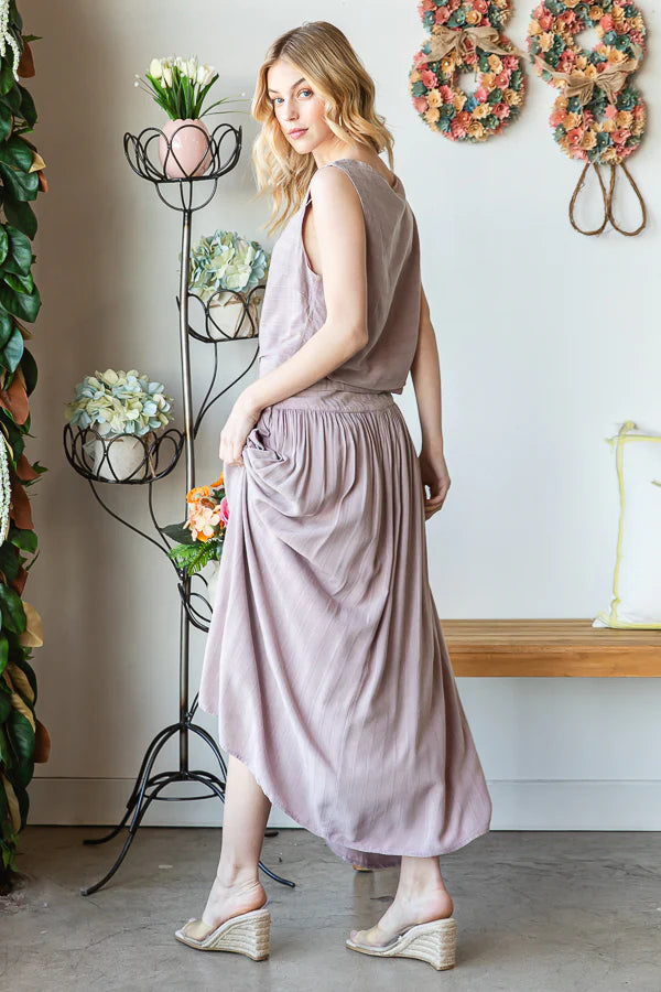Oli & Hali - Washed Square Neck Crop Tank and Skirt Set
