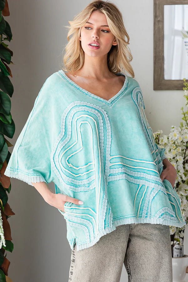 Oli & Hali - Washed Connective Hearts V Neck Top
