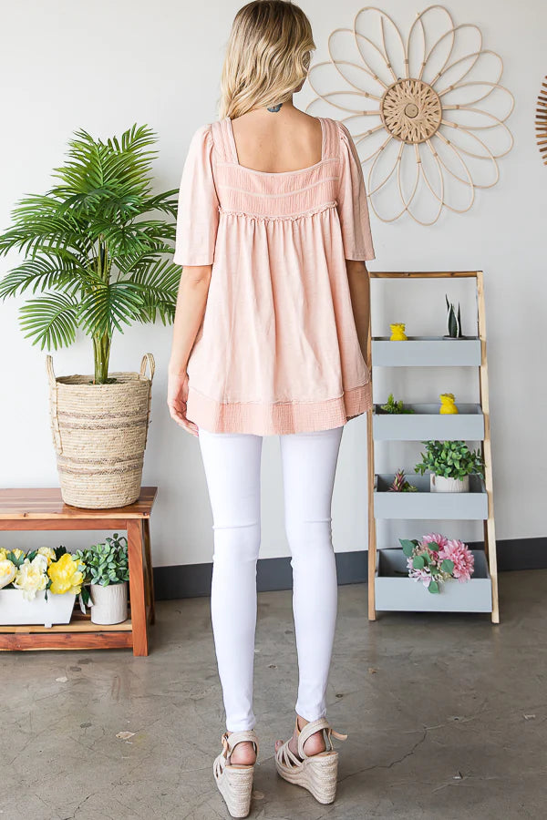 Oli & Hali - Washed Balloon Sleeve Babydoll Top