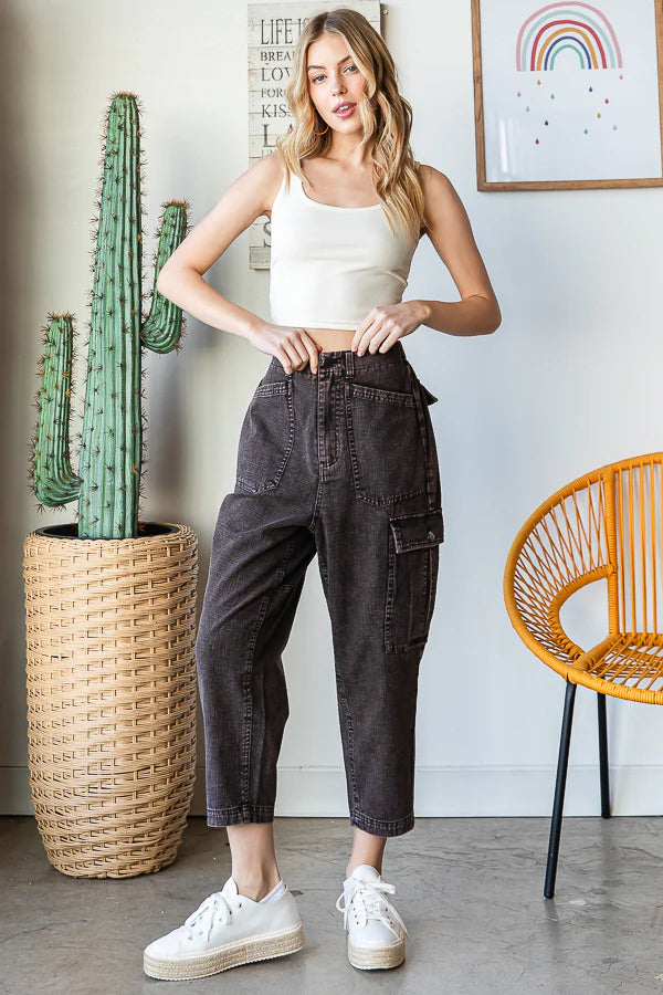 Oli & Hali - Denim Washed High Waist Cargo Pants