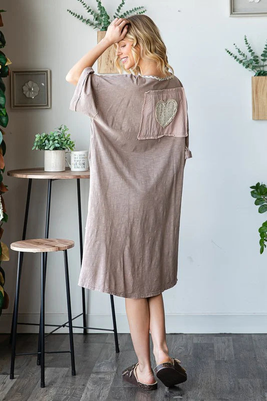 Oli & Hali -  Washed Love Embroidery Short Sleeve Midi Dress