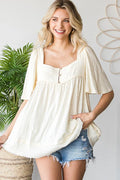 Oli & Hali - Washed Balloon Sleeve Babydoll Top