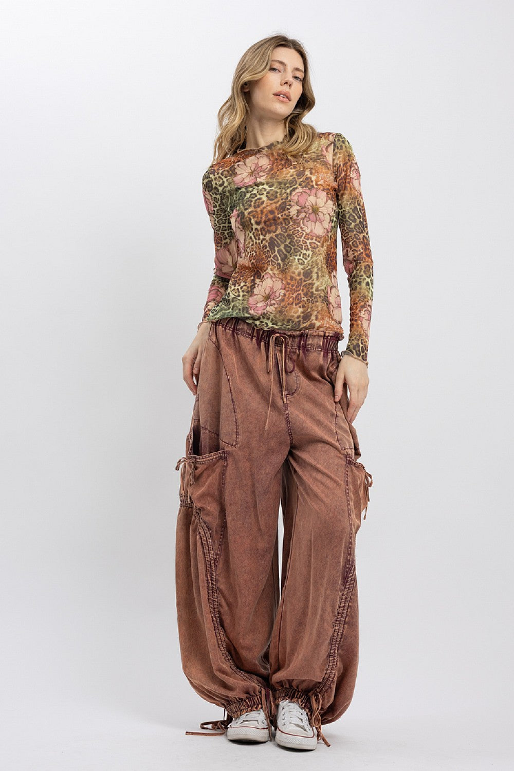 Leopard and Floral Mesh Top Lettuce Edge