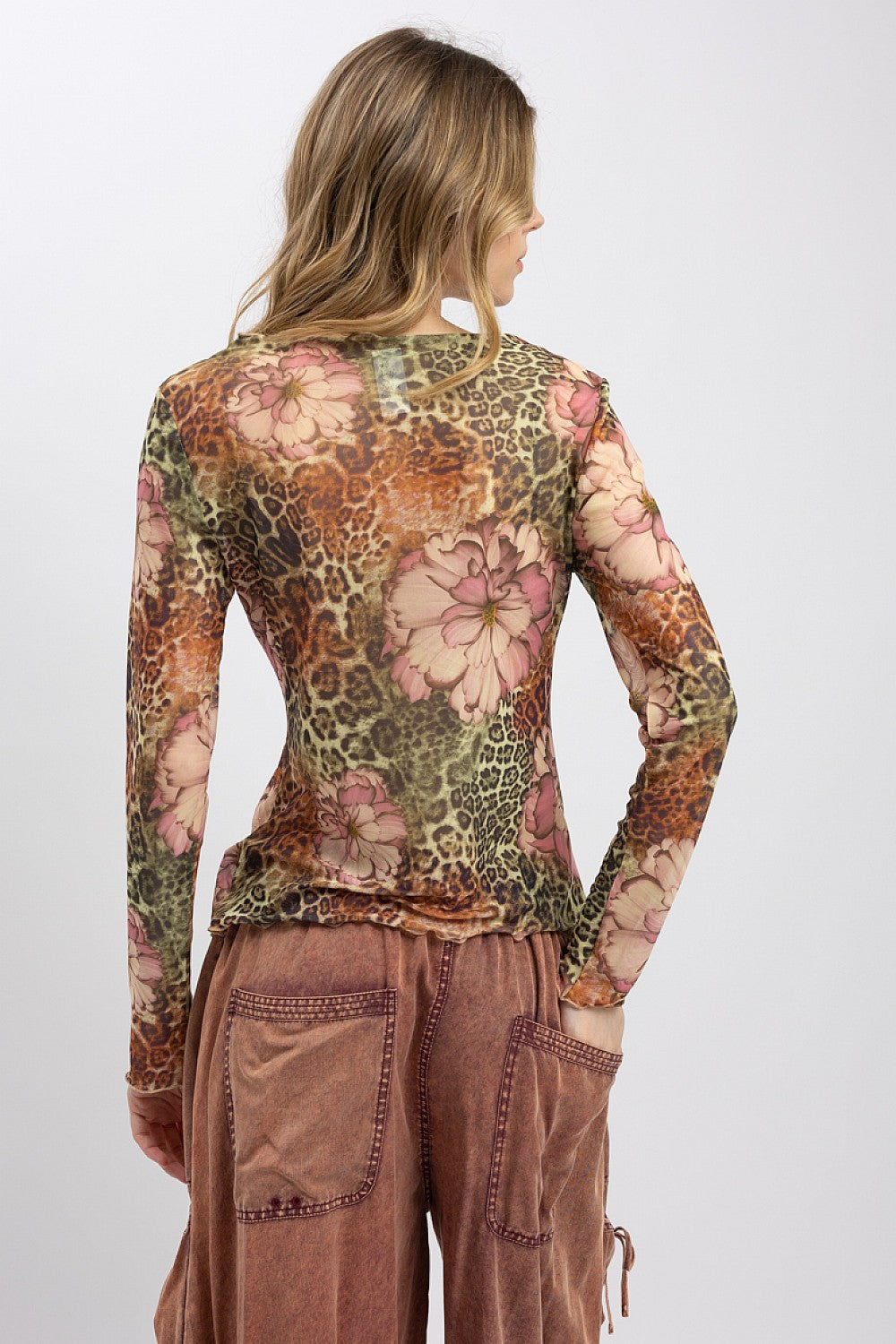 Leopard and Floral Mesh Top Lettuce Edge