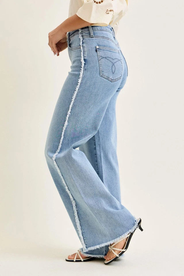 Judy Blue - High Waisted Retro Wide Leg w/ Raw Twisted Outseam
