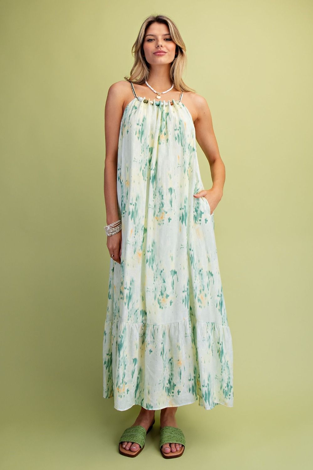 Easel - Green tie dye dress